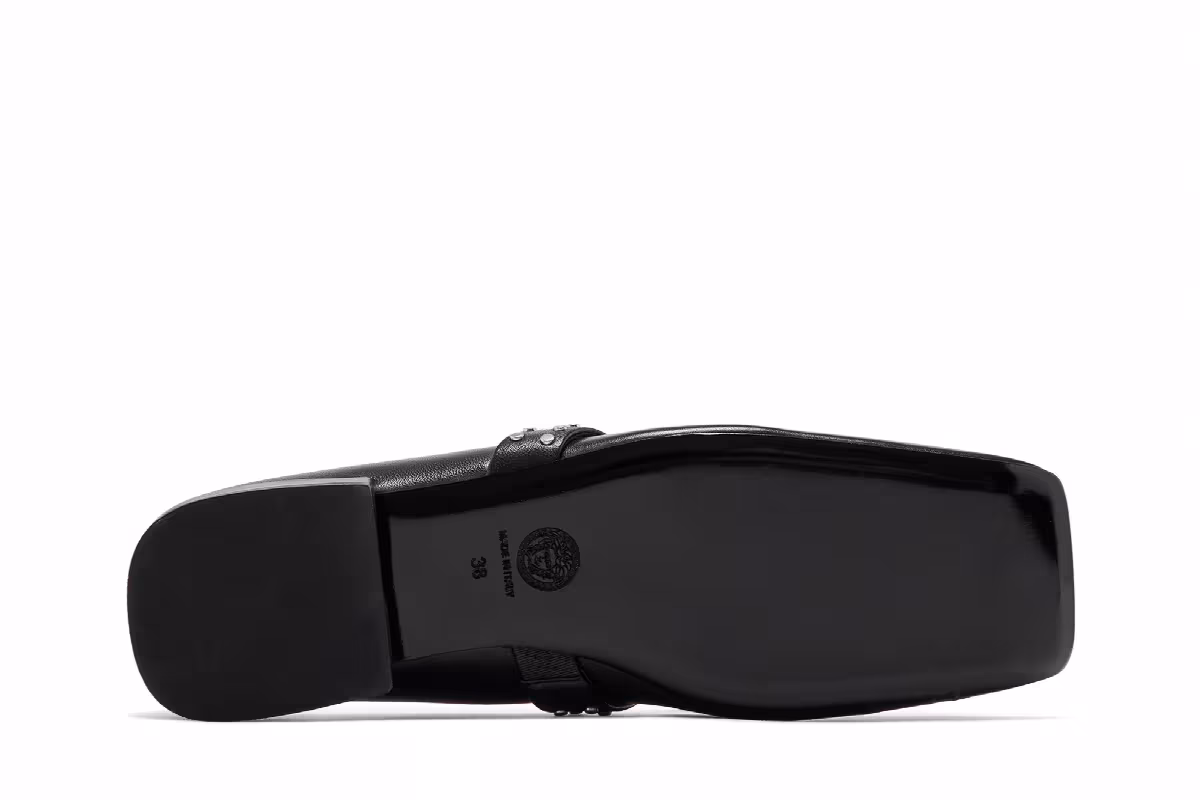 Versace Women's Gianni Ribbon Studded Ballerinas Black, view 5