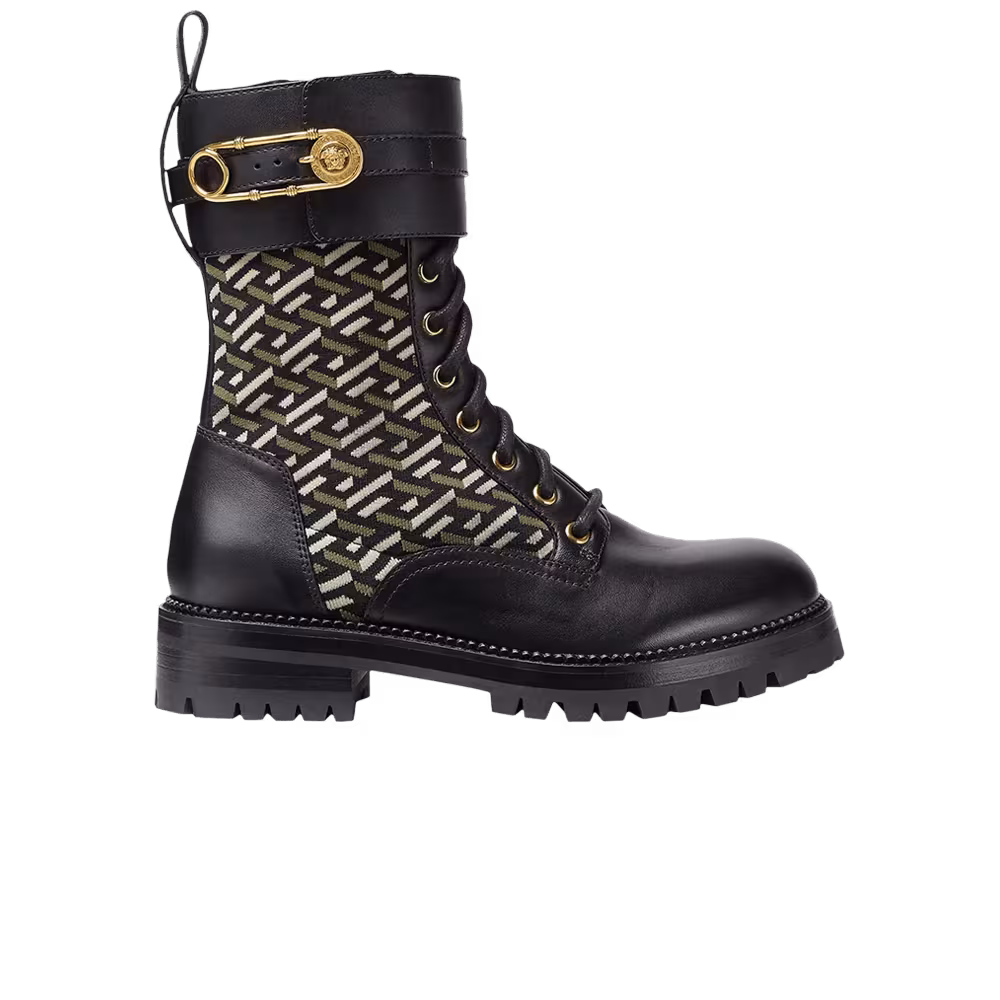 Versace Women's Safety Pin La Greca Leather Boot Black