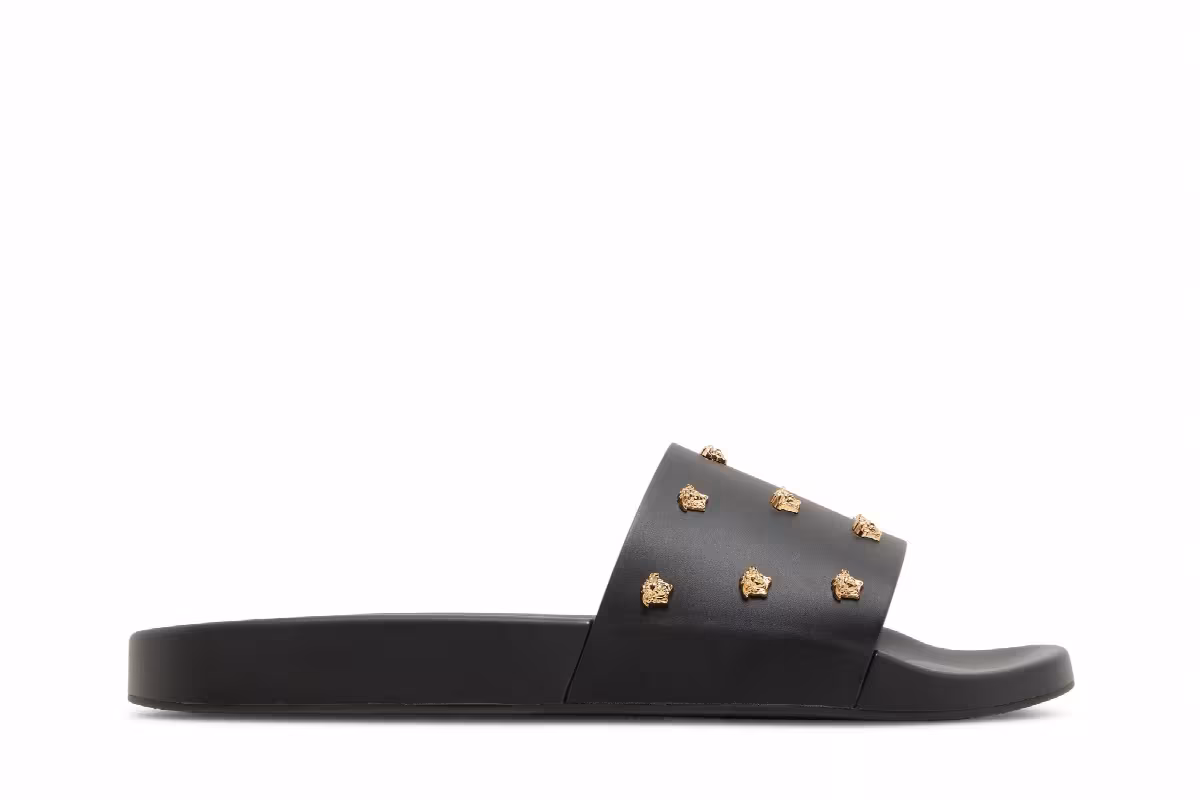 Versace Medusa Stud Leather Slide Black, view 2