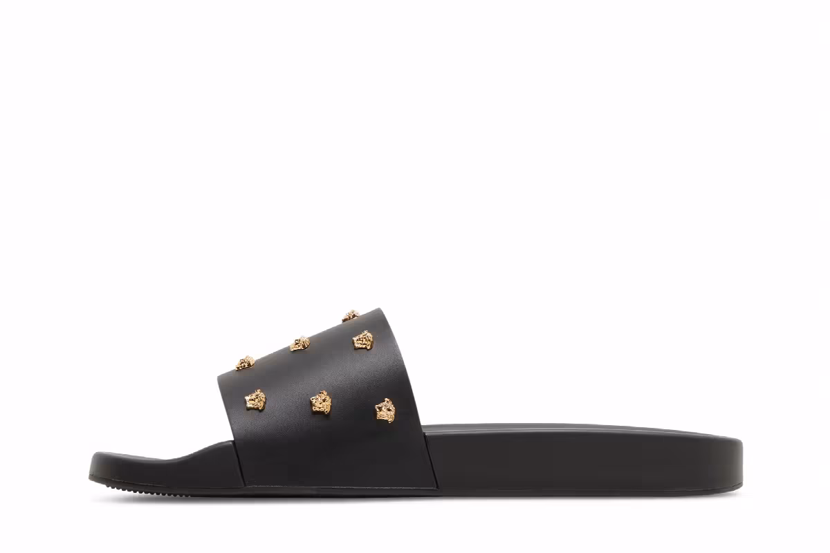 Versace Medusa Stud Leather Slide Black, view 4
