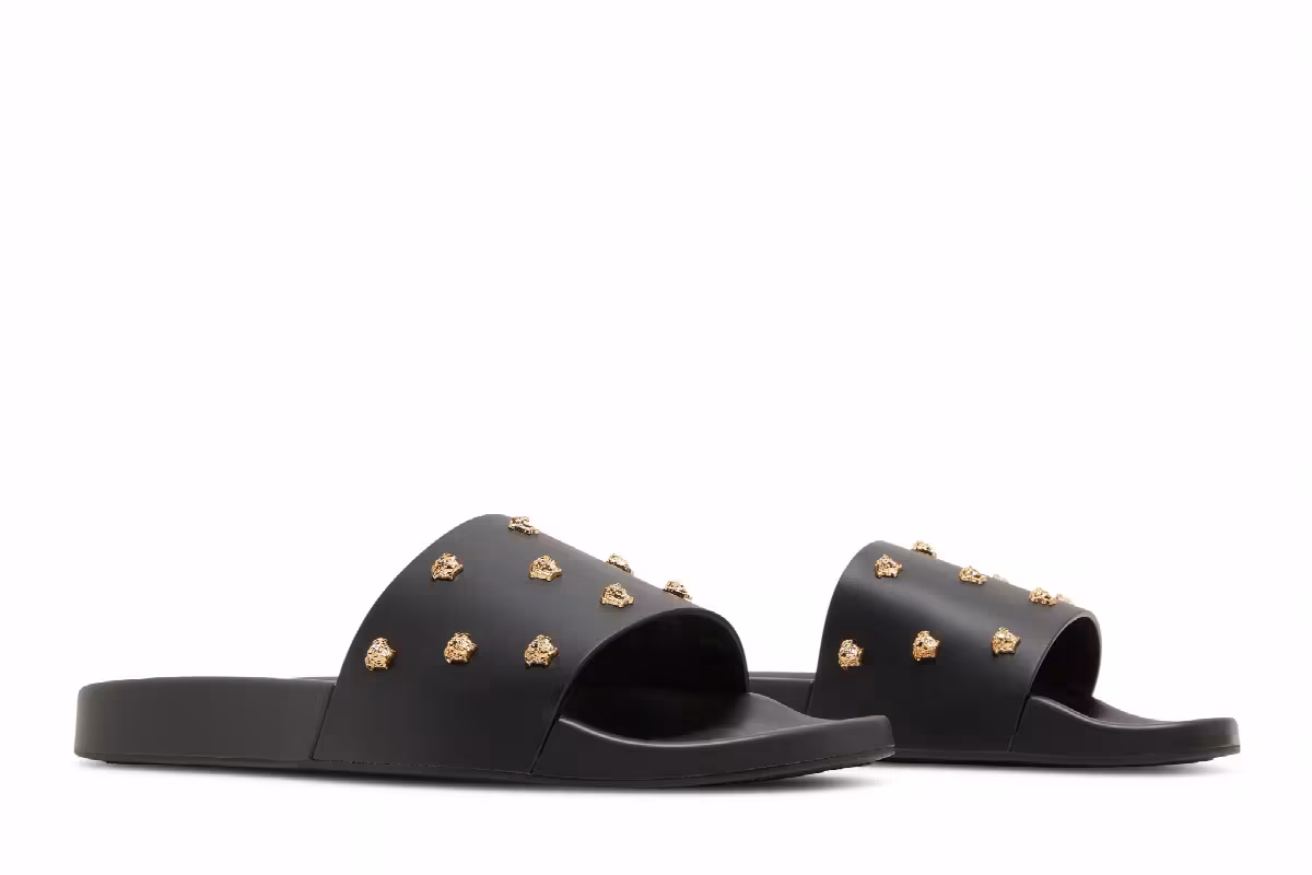 Versace Medusa Stud Leather Slide Black, view 9