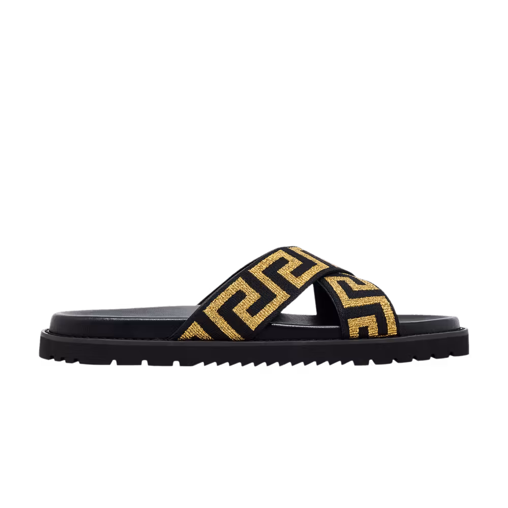 Versace Jacquard Nappa Sandal Black Gold