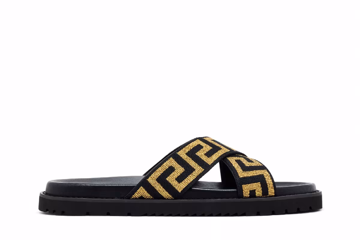 Versace Jacquard Nappa Sandal Black Gold, view 2