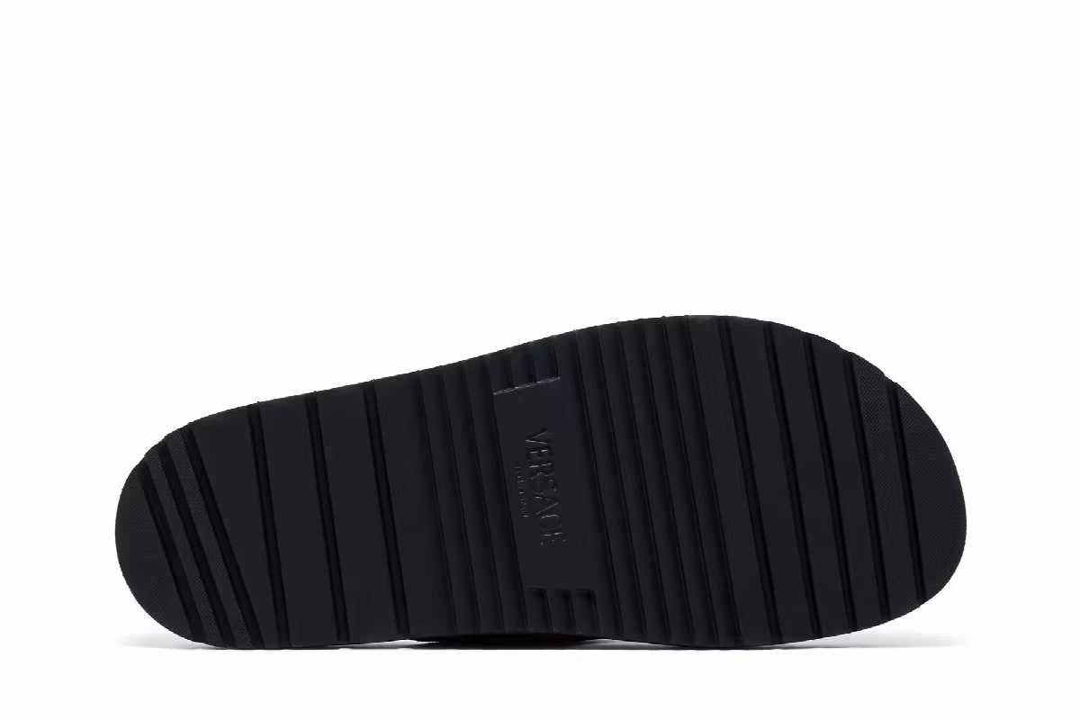 Versace Jacquard Nappa Sandal Black Gold, view 5
