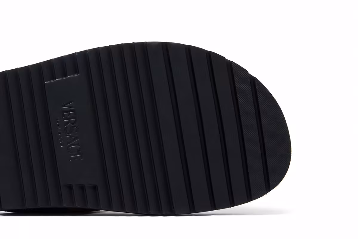 Versace Jacquard Nappa Sandal Black Gold, view 6