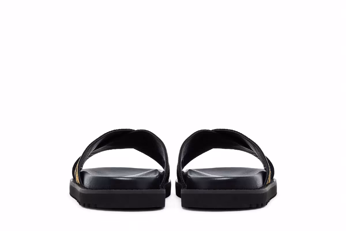 Versace Jacquard Nappa Sandal Black Gold, view 7