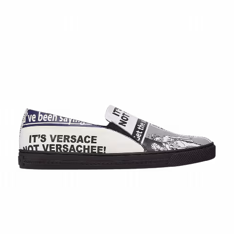 Versace Slip-On Leather 'Graphic Print - White Geranium'