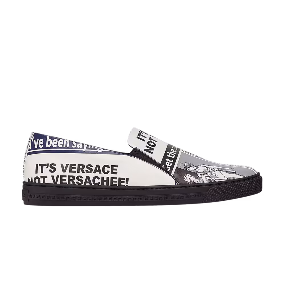 Versace Slip-On Leather Graphic Print - White Geranium