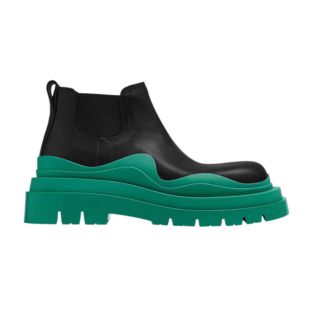 Bottega Veneta Tire Cropped Boot Black Acid Turquoise