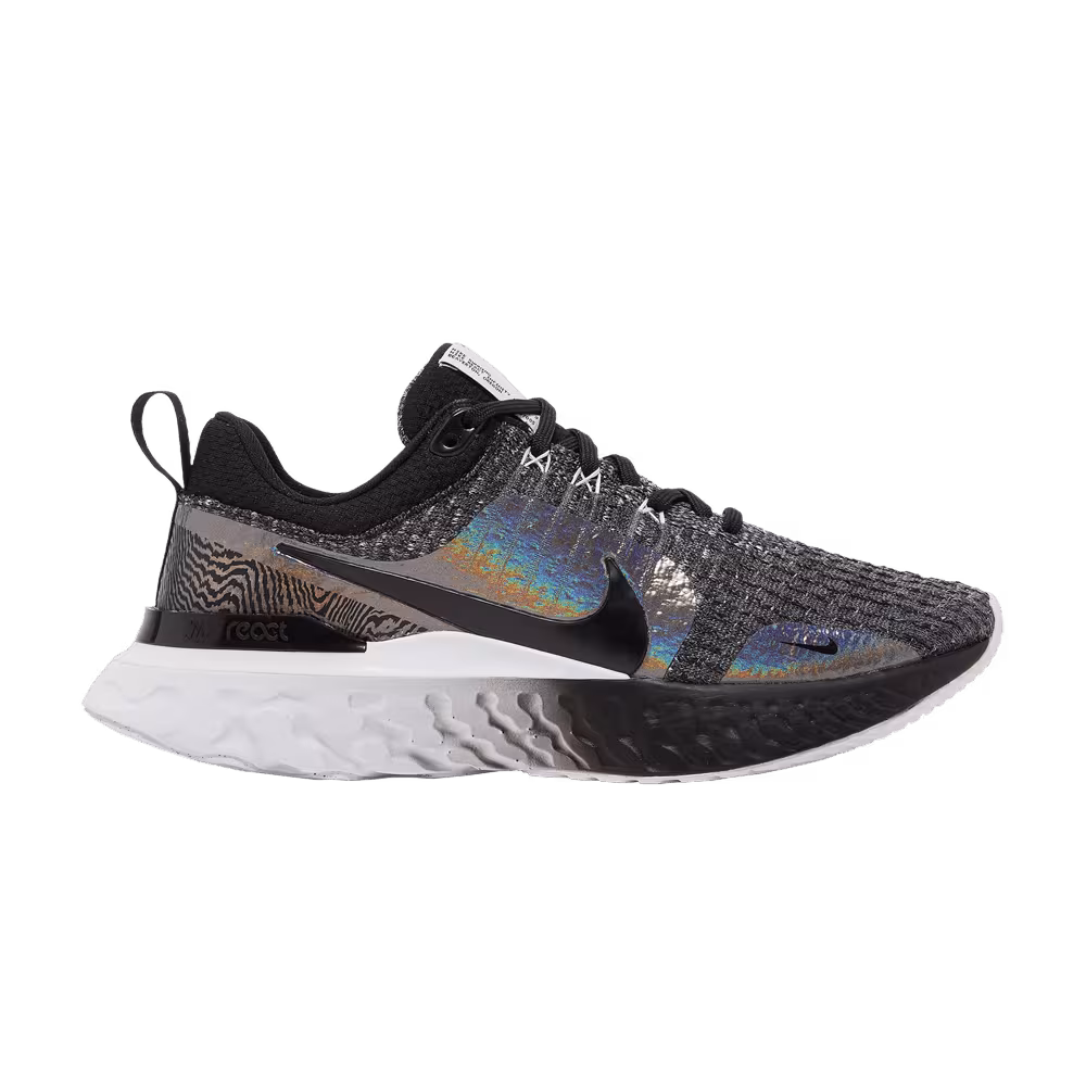 Nike Women's React Infinity Run Flyknit 3 Premium Black Zebra Iridescent