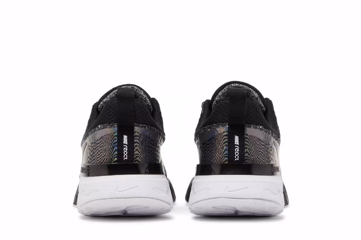 Nike Women's React Infinity Run Flyknit 3 Premium Black Zebra Iridescent, view 7