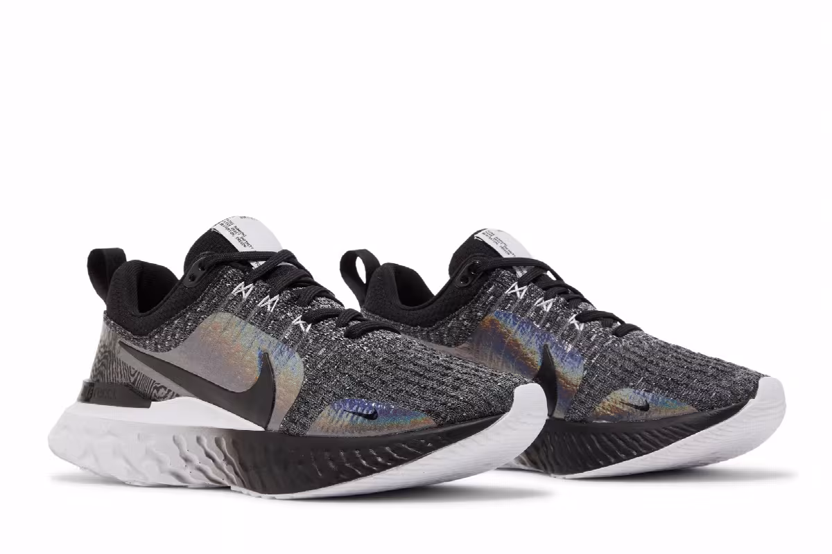 Nike Women's React Infinity Run Flyknit 3 Premium Black Zebra Iridescent, view 9
