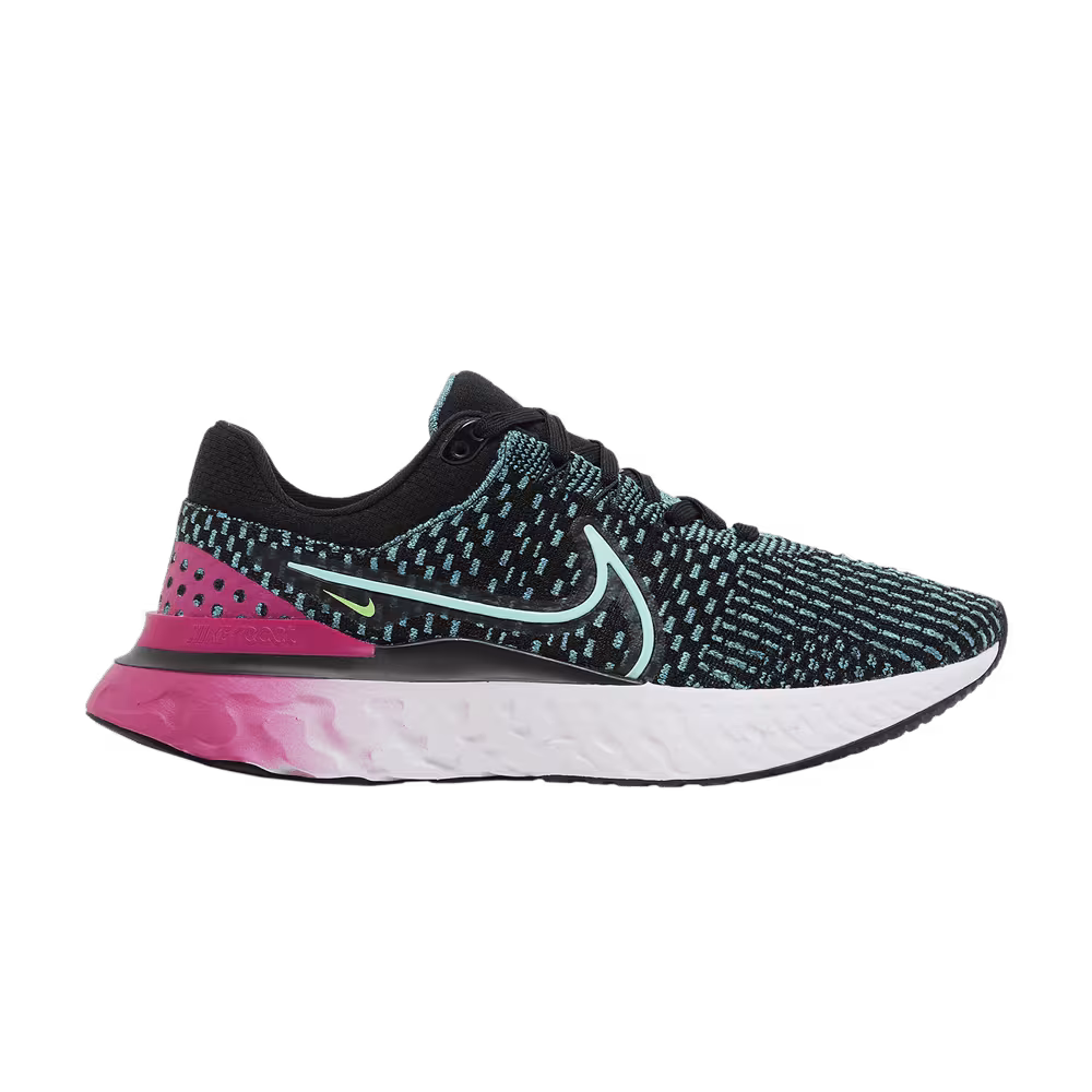 Nike Women's React Infinity Run Flyknit 3 Black Pink Prime Dynamic Turquoise