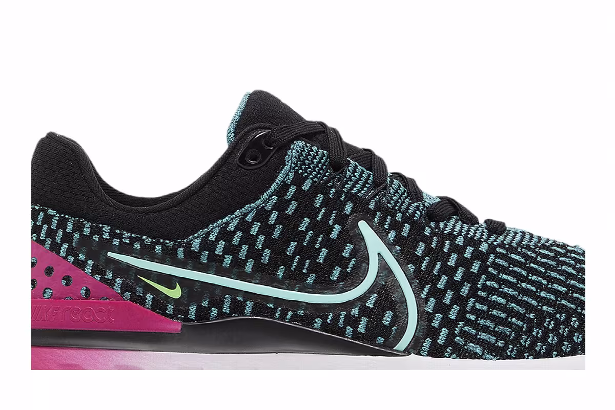 Nike Women's React Infinity Run Flyknit 3 Black Pink Prime Dynamic Turquoise, view 3