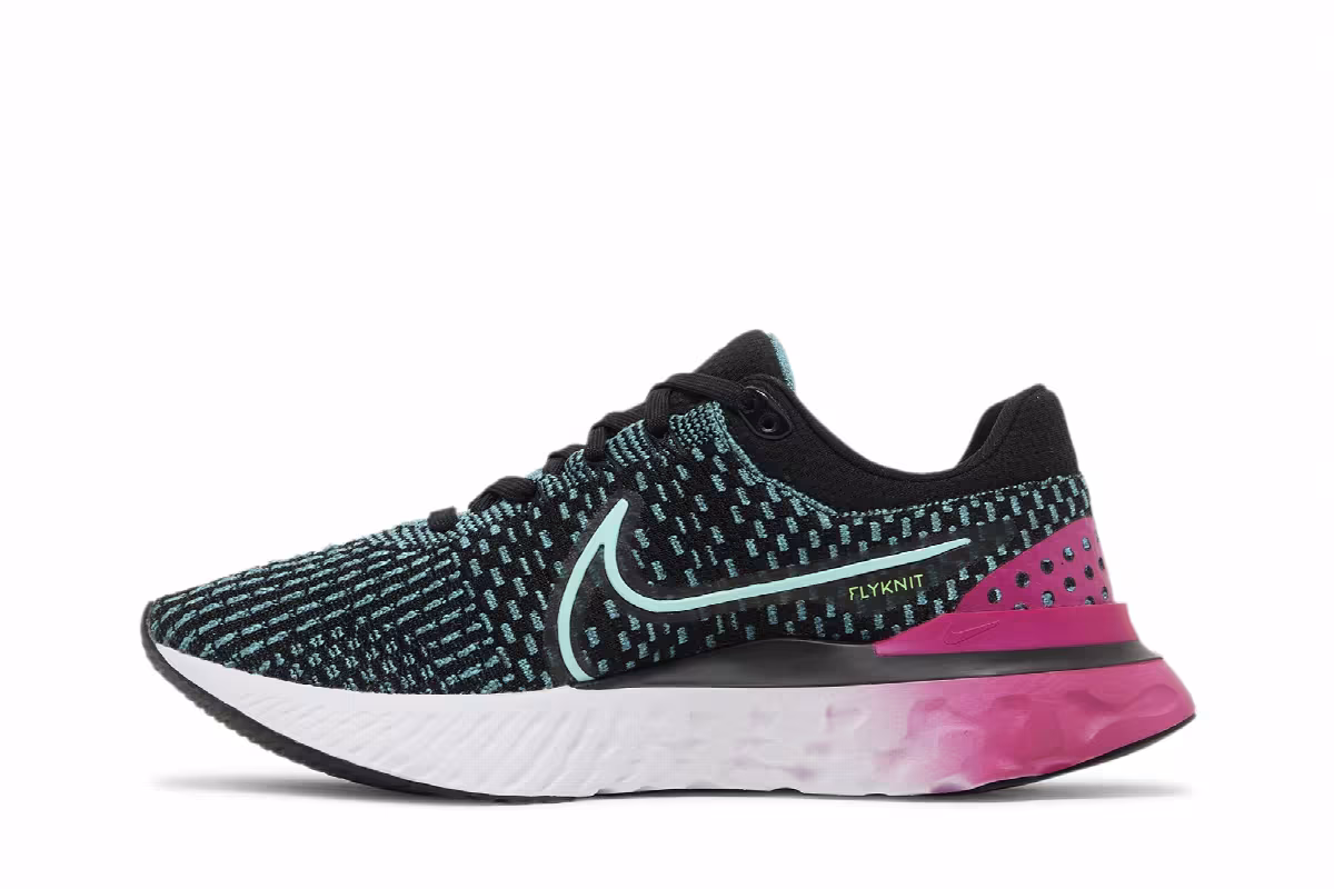 Nike Women's React Infinity Run Flyknit 3 Black Pink Prime Dynamic Turquoise, view 4