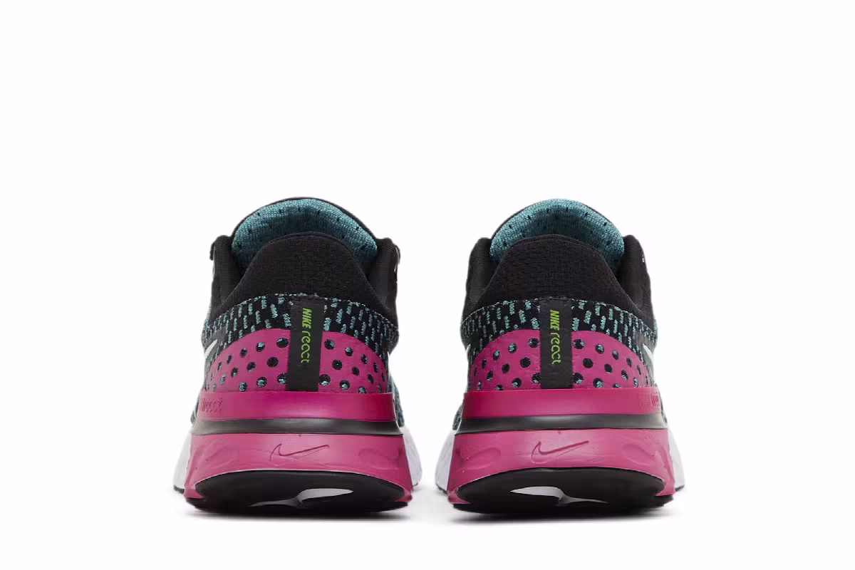 Nike Women's React Infinity Run Flyknit 3 Black Pink Prime Dynamic Turquoise, view 7