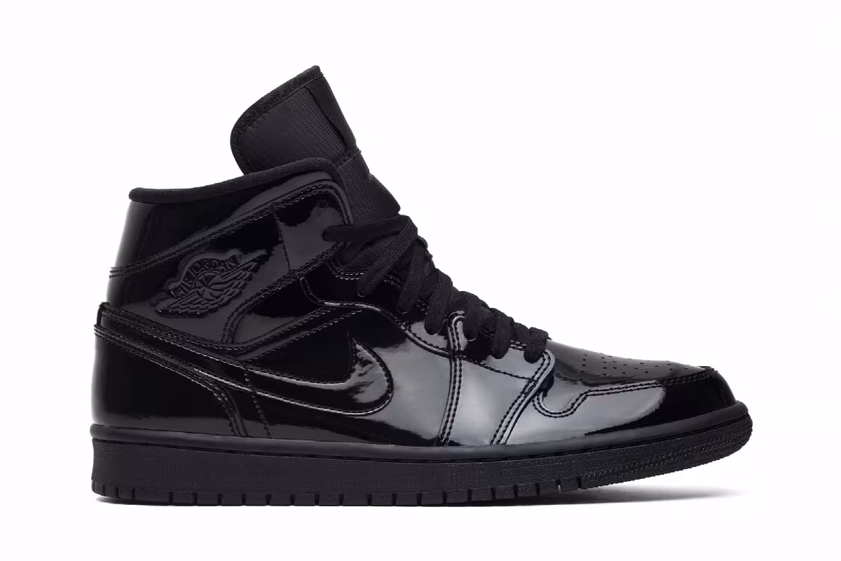 Women's Air Jordan 1 Mid Patent SE Triple Black, view 2