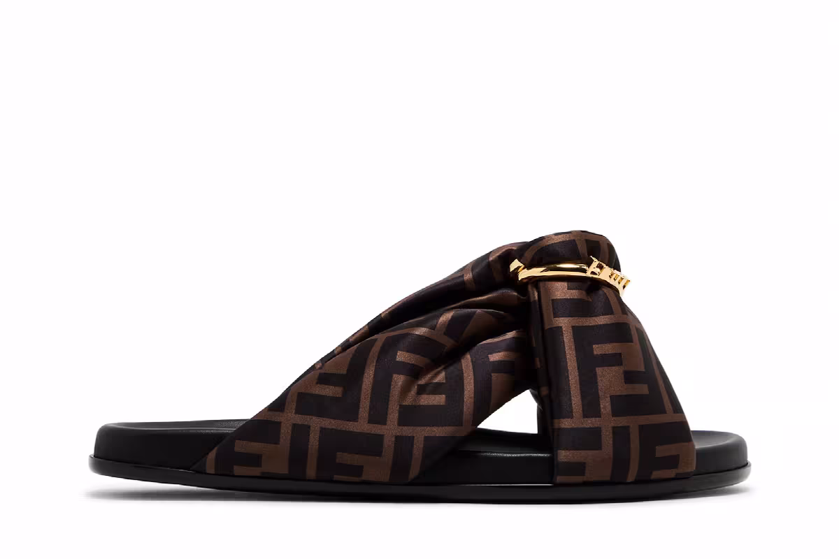Fendi Women's Feel FF Satin Slide Brown, view 2
