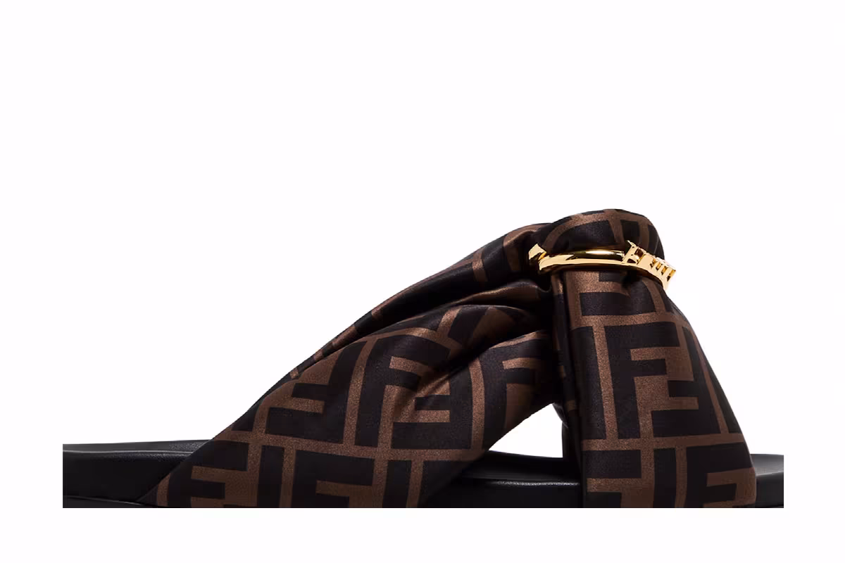 Fendi Women's Feel FF Satin Slide Brown, view 3