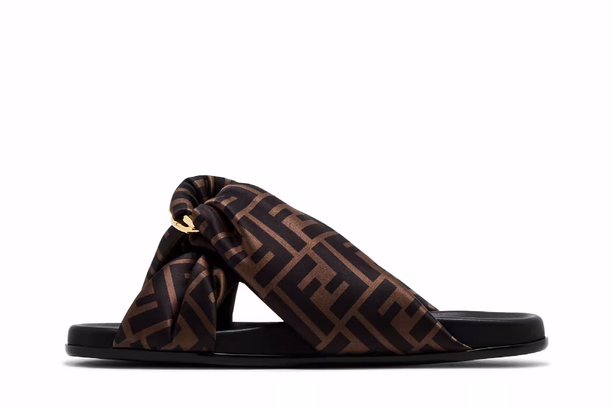 Fendi Women's Feel FF Satin Slide Brown, view 4