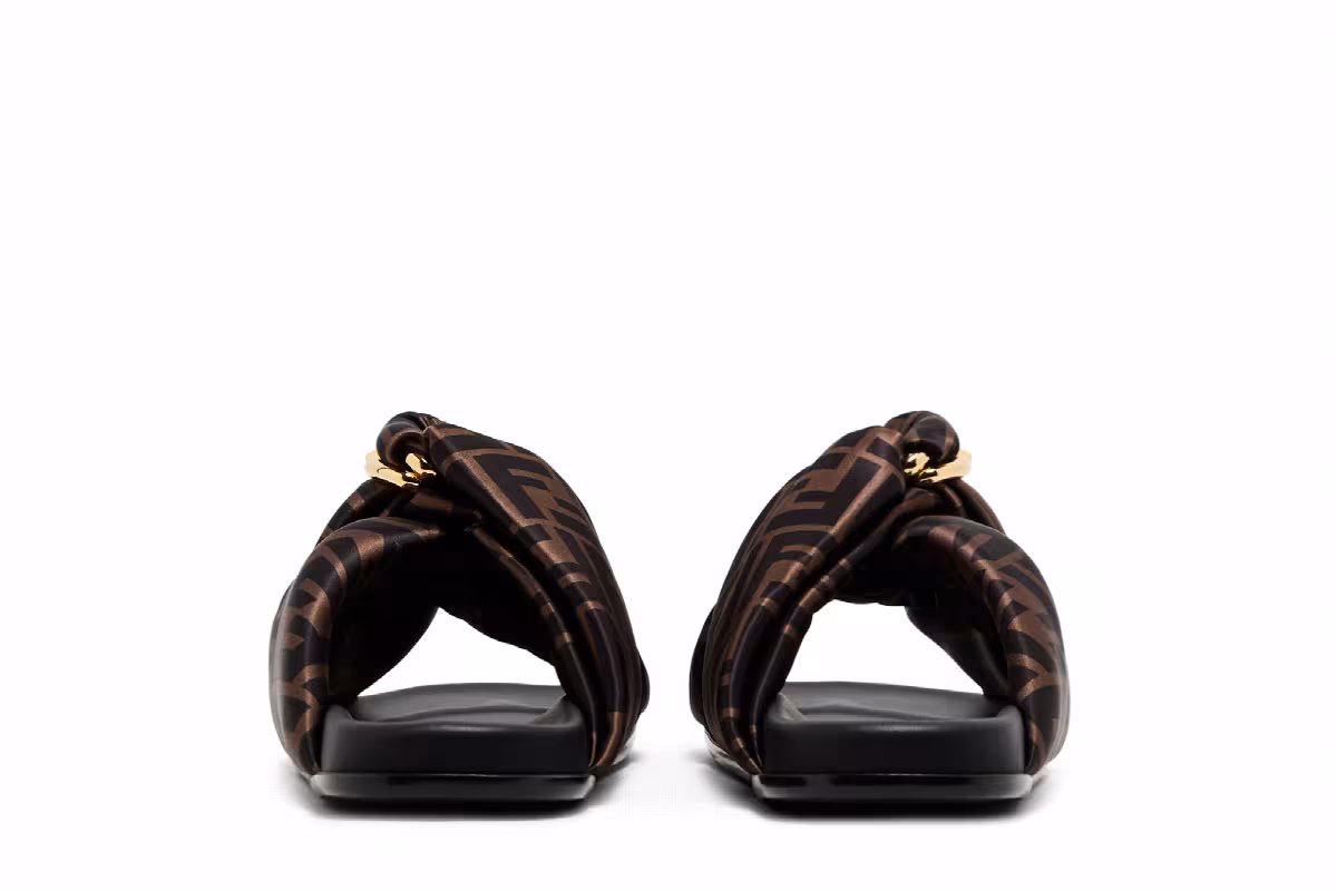 Fendi Women's Feel FF Satin Slide Brown, view 7