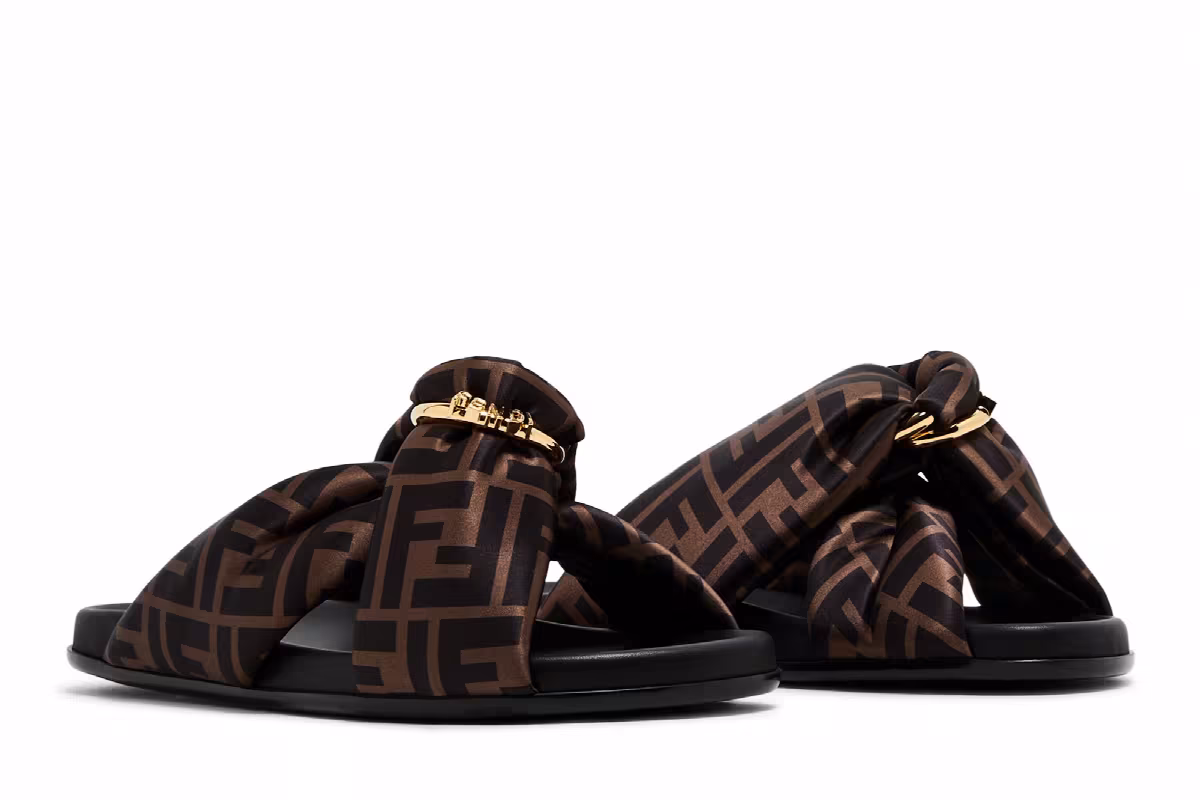 Fendi Women's Feel FF Satin Slide Brown, view 9