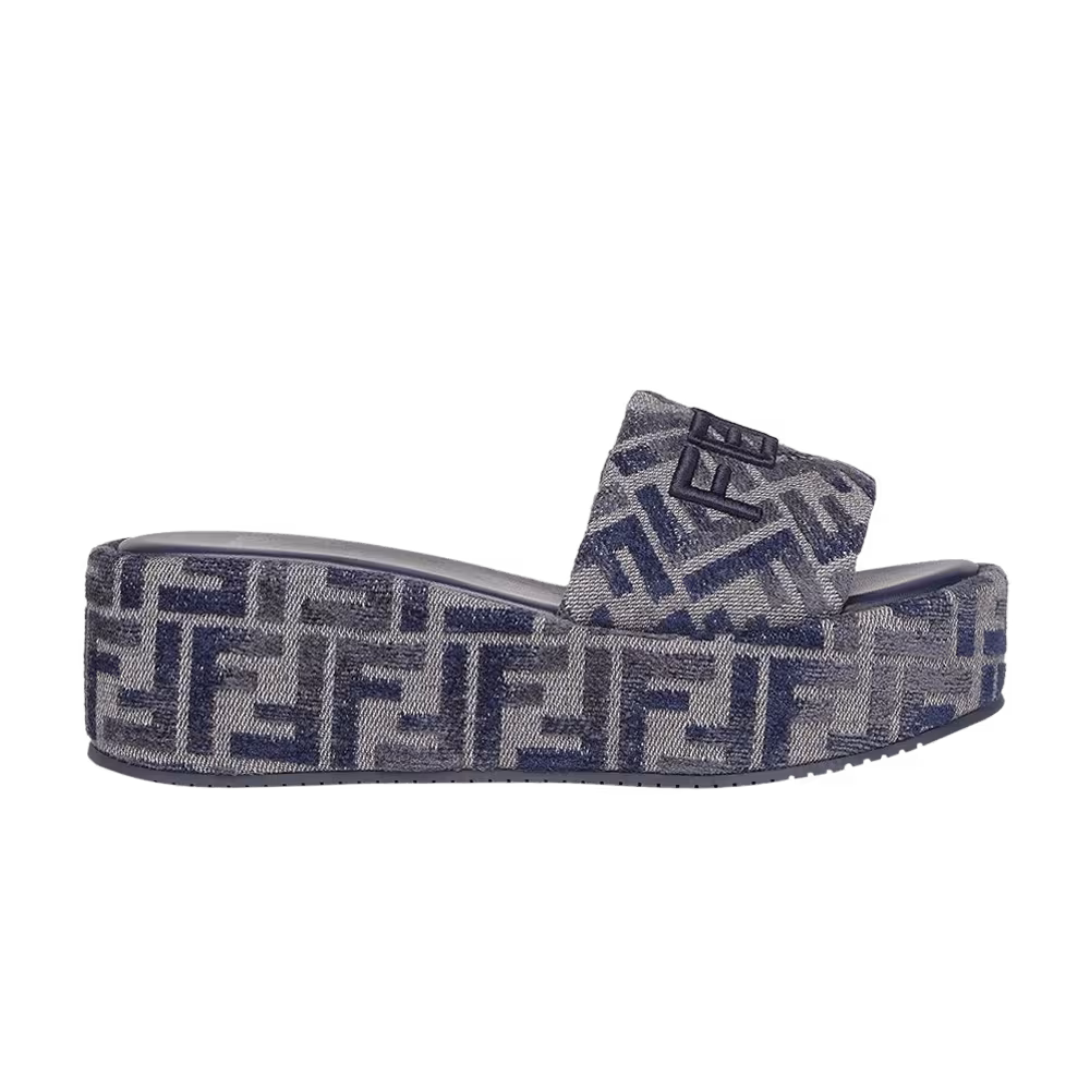 Fendi Women's Sunshine Flatform Slides Blue FF Denim