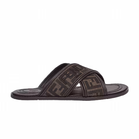 Fendi FF Motif Fabric Slide 'Embroidered Logo - Tobacco'