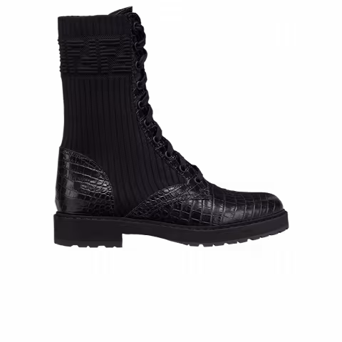 Fendi Wmns FF Rockoko Biker Boot 'Black Croc'