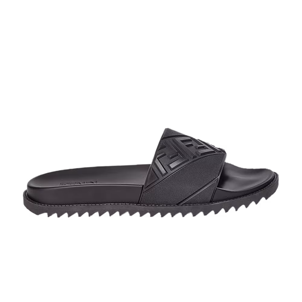 Fendi Rubber Slides Embossed Diagonal FF Motif - Black