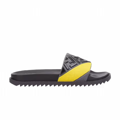 Fendi Rubber Fussbetts Slides 'Embossed Diagonal FF - Grey Yellow'