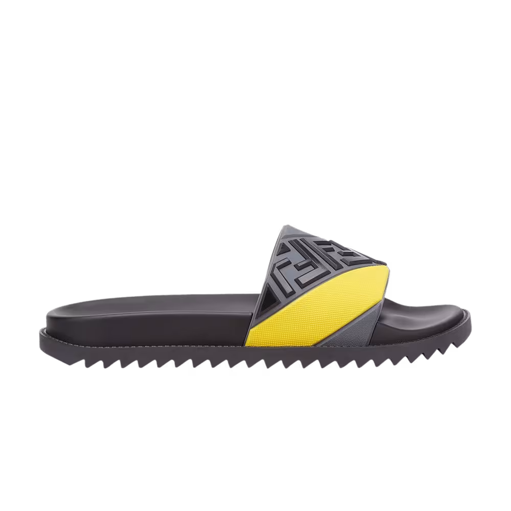 Fendi Rubber Fussbetts Slides Embossed Diagonal FF - Grey Yellow