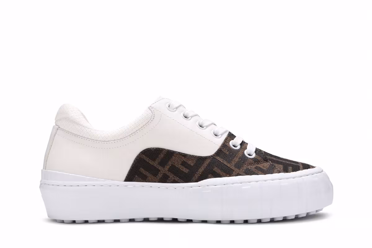 Fendi Force Lace-Up Sneaker White Brown, view 2