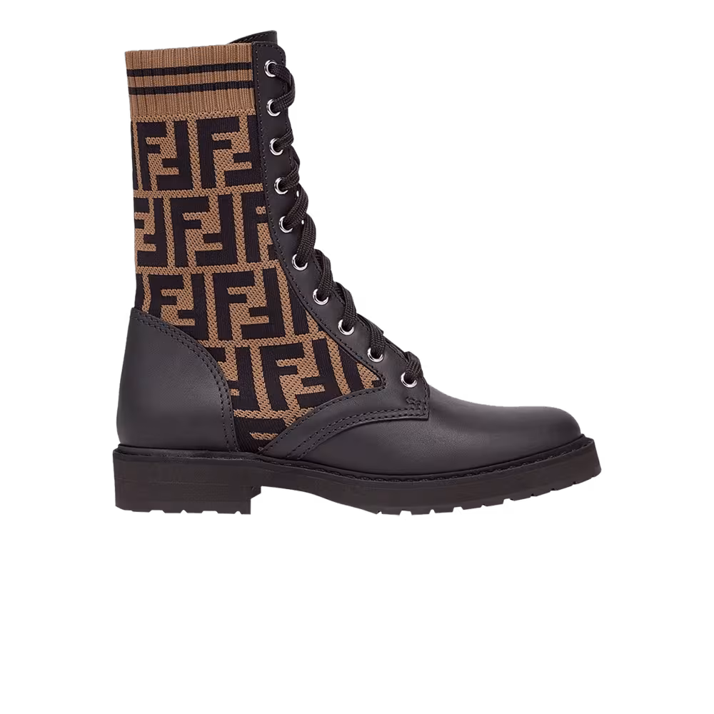 Fendi Women's FF Rockoko Biker Boot Black Tabacco