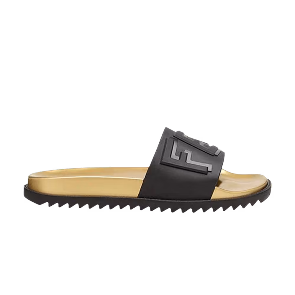 Fendi Layered Logo Slides Black Gold