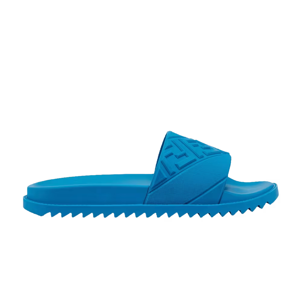 Fendi Rubber Slides Embossed Diagonal FF Motif - Turquoise