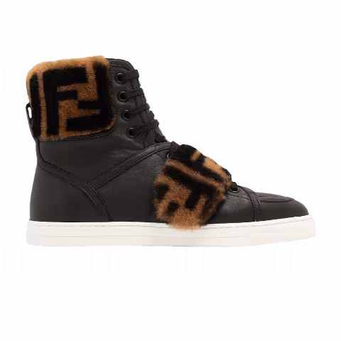 Fendi Wmns Leather High 'Black Logo Fur'