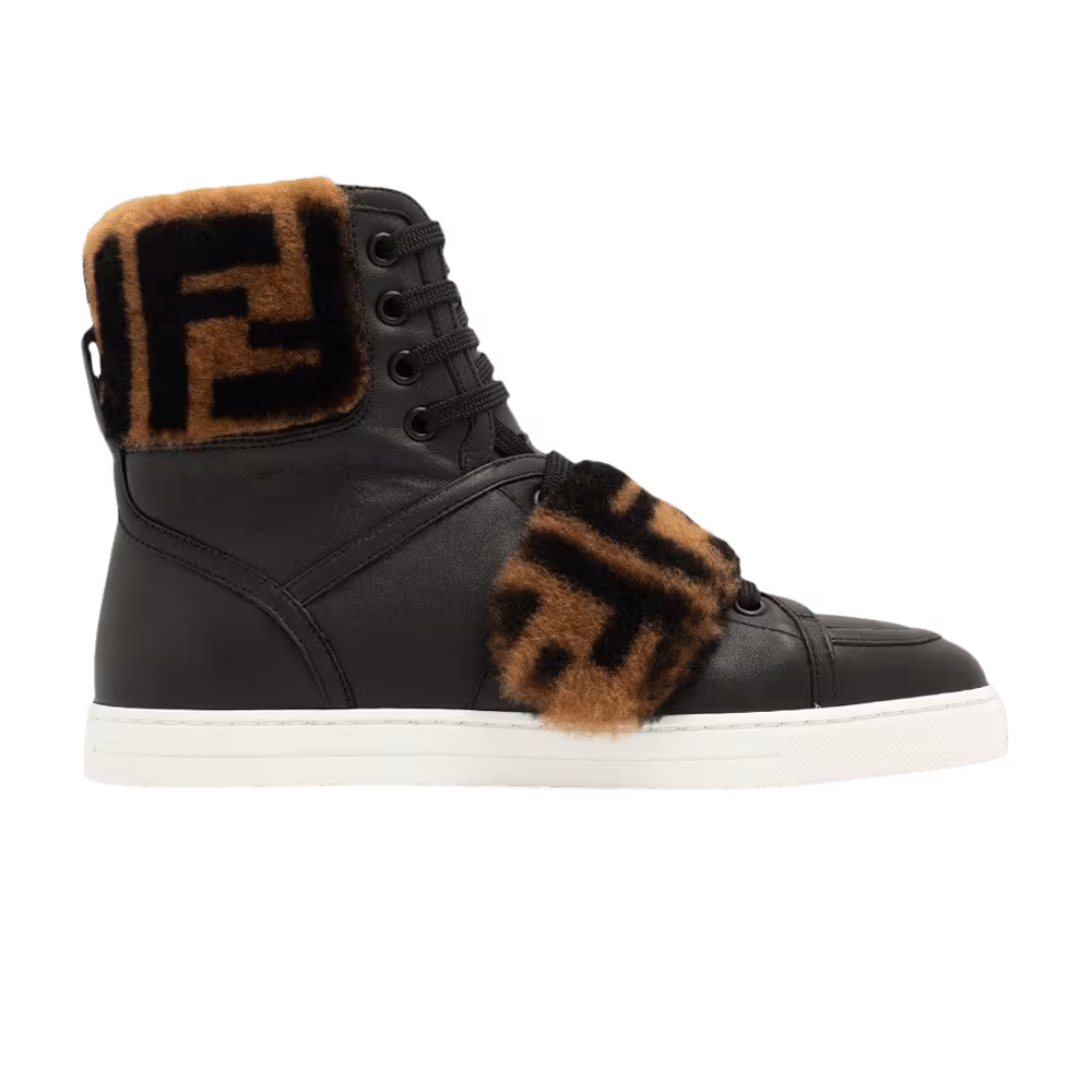 Fendi Women's Leather High Black Logo Fur