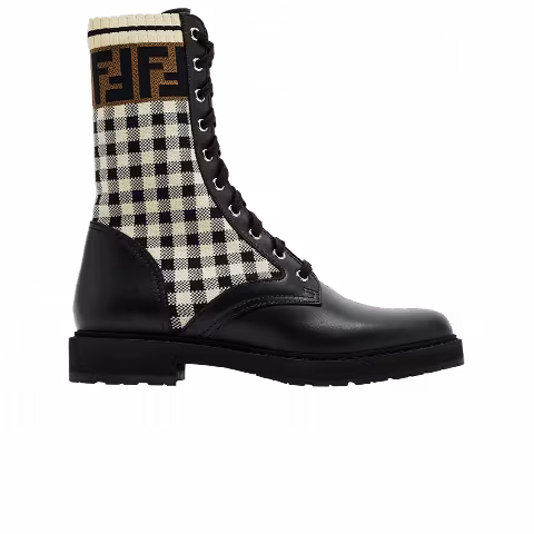 Fendi Wmns FF Rockoko Biker Boot 'Black Checkerboard'