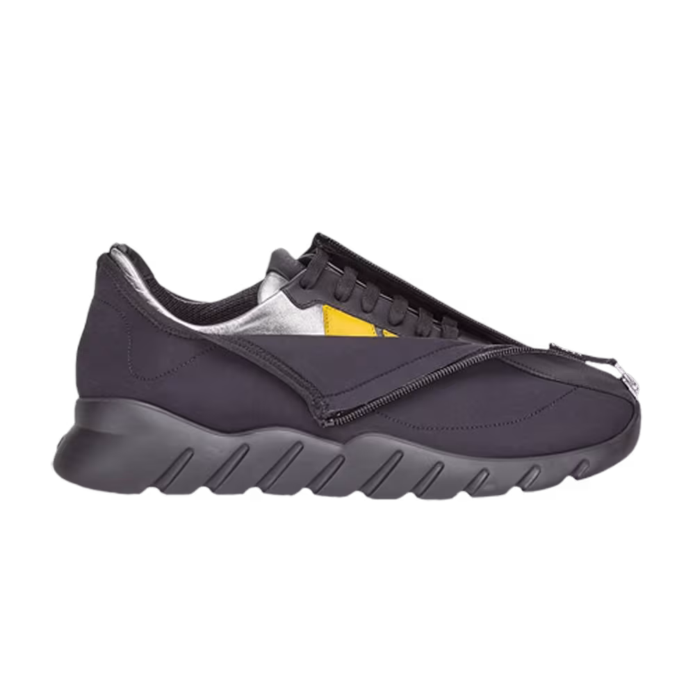 Fendi Leather Low Lace-Up Lycra - Black Silver
