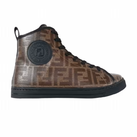 Fendi Wmns FF Fabric Leather High 'Brown Logo Print'