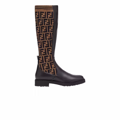 Fendi FF Rockoko Leather Boot 'Black Tabacco'