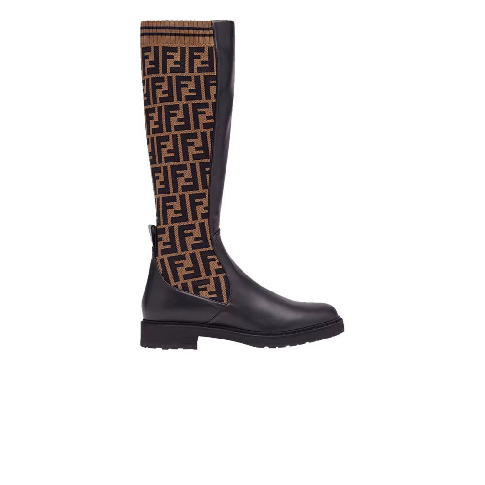 Fendi FF Rockoko Leather Boot Black Tabacco