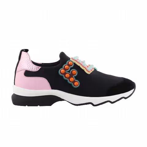 Fendi Wmns Logo Embellished Slip-On 'Black Pink'