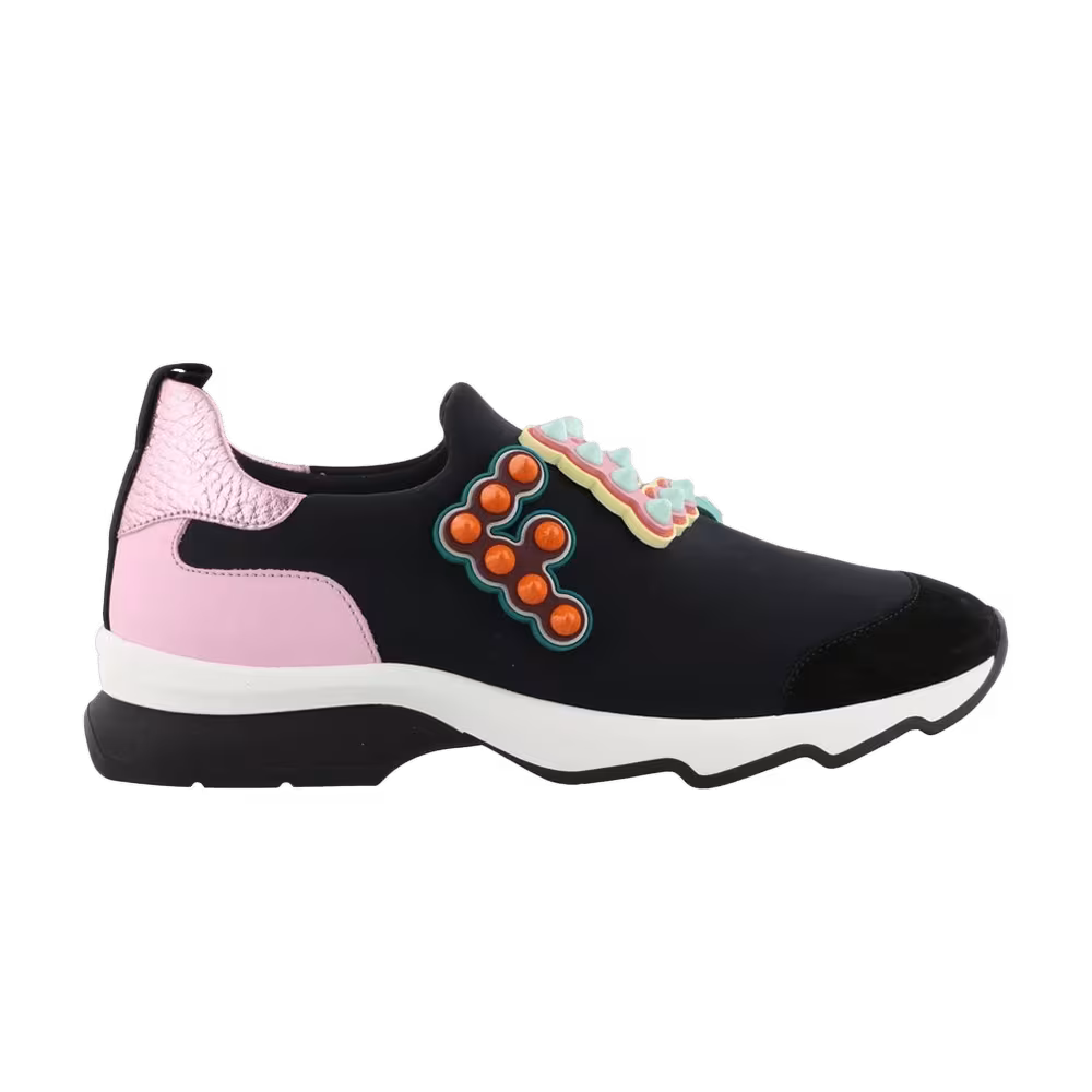 Fendi Women's Logo Embellished Slip-On Black Pink