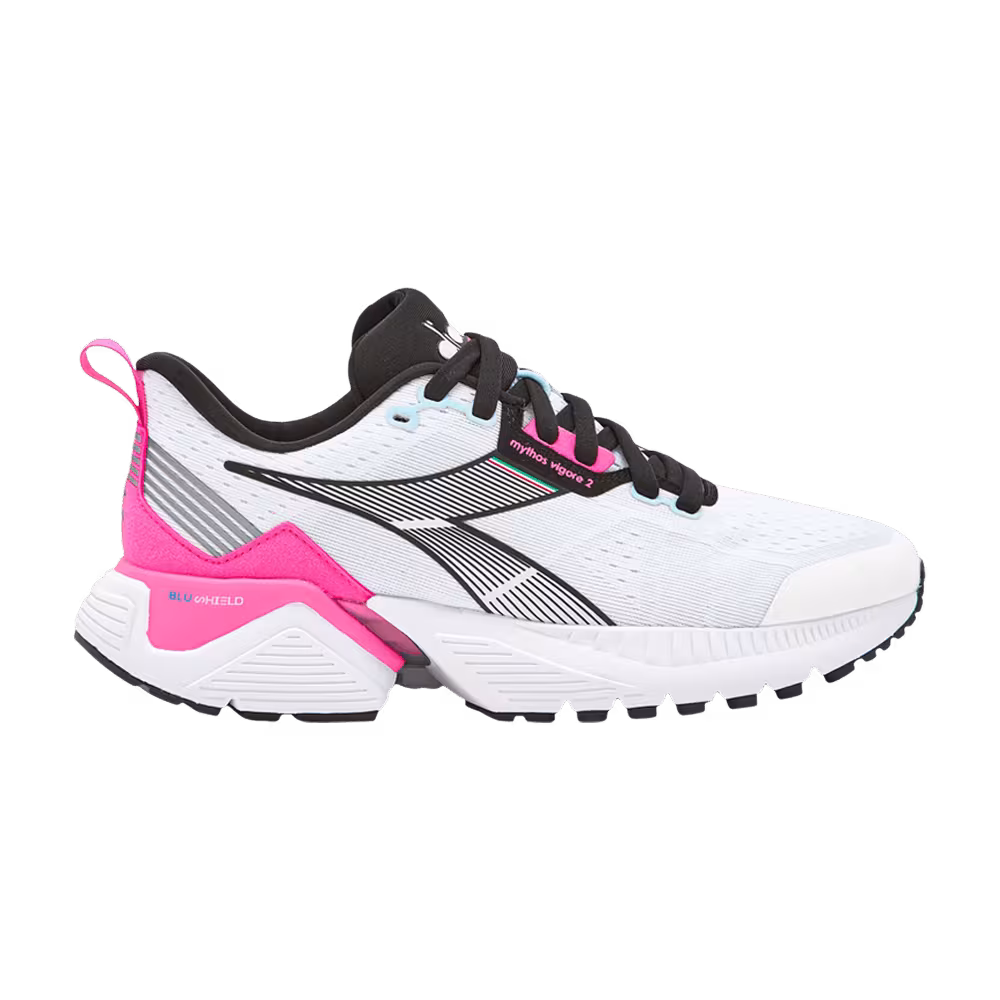 Diadora Women's Mythos Blushield Vigore 2 White Pink Fluorescent