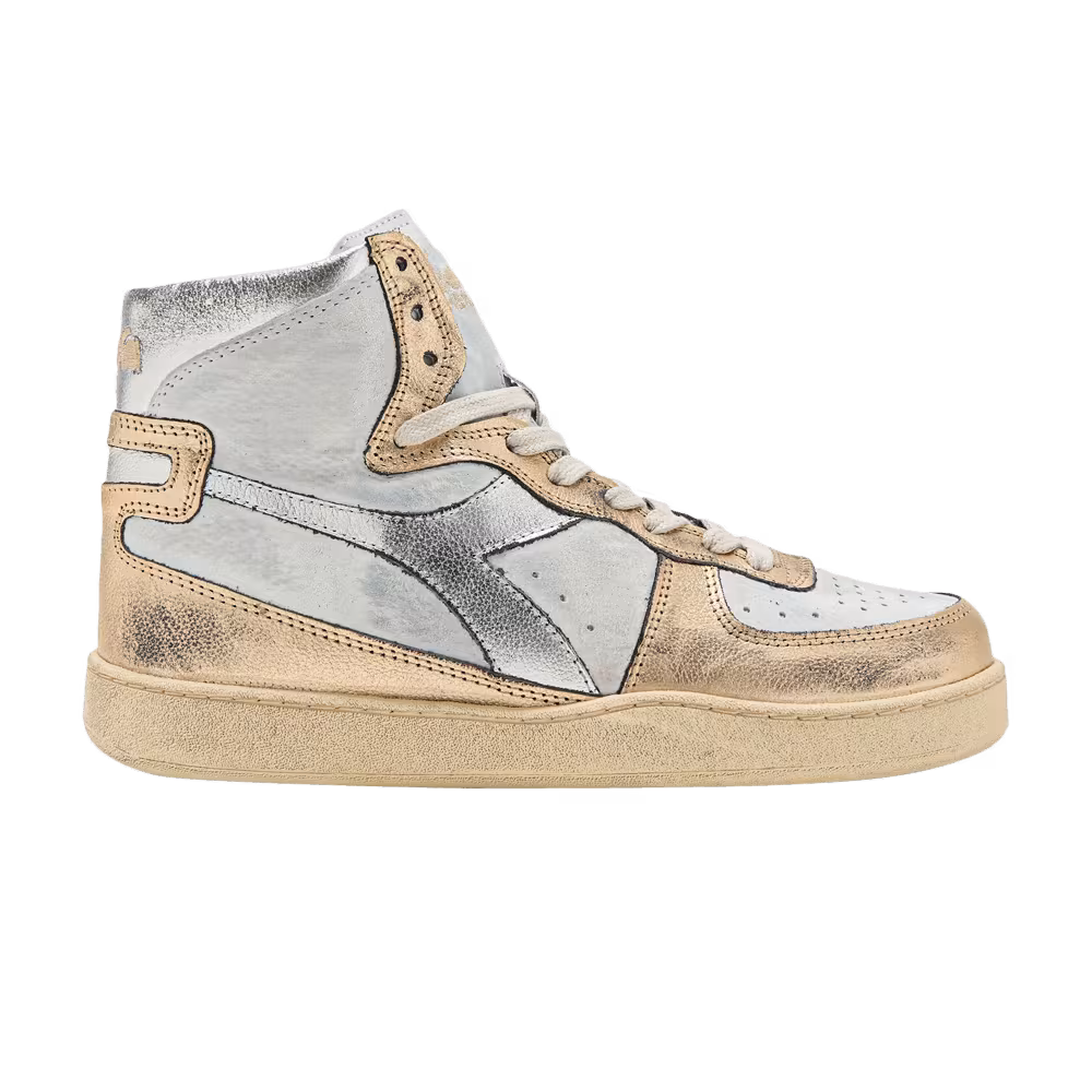 Diadora Mi Basket Metallic Used - White Beige