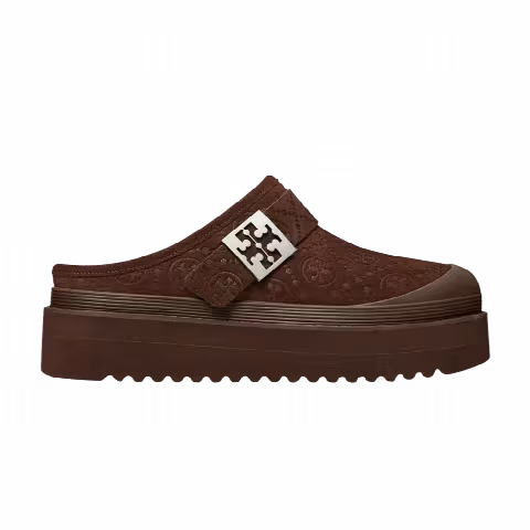 Tory Burch Wmns Mellow Shearling Platform Mule 'Dark Cocoa Tmono Silver'