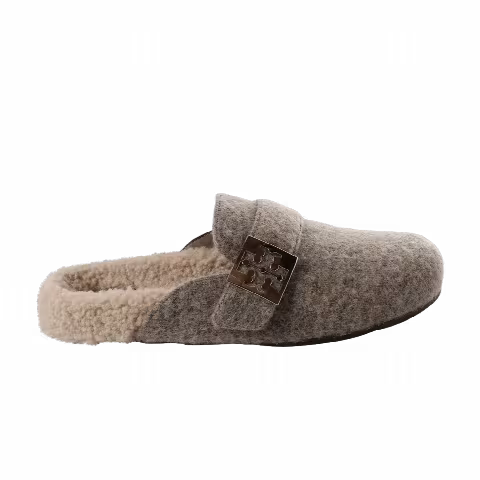Tory Burch Wmns Mellow Shearling Mule 'Fog Gray Taupe'