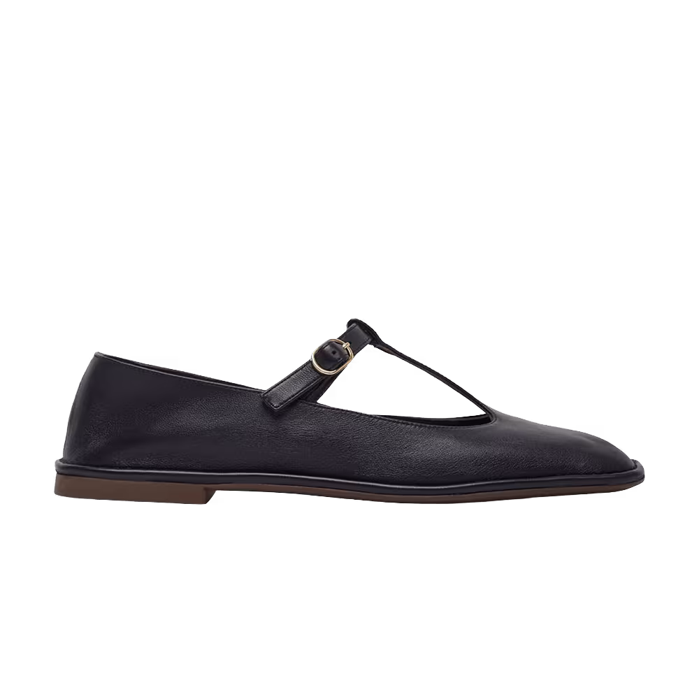 The Row Women's Square T-Strap Ballerina Flat Black